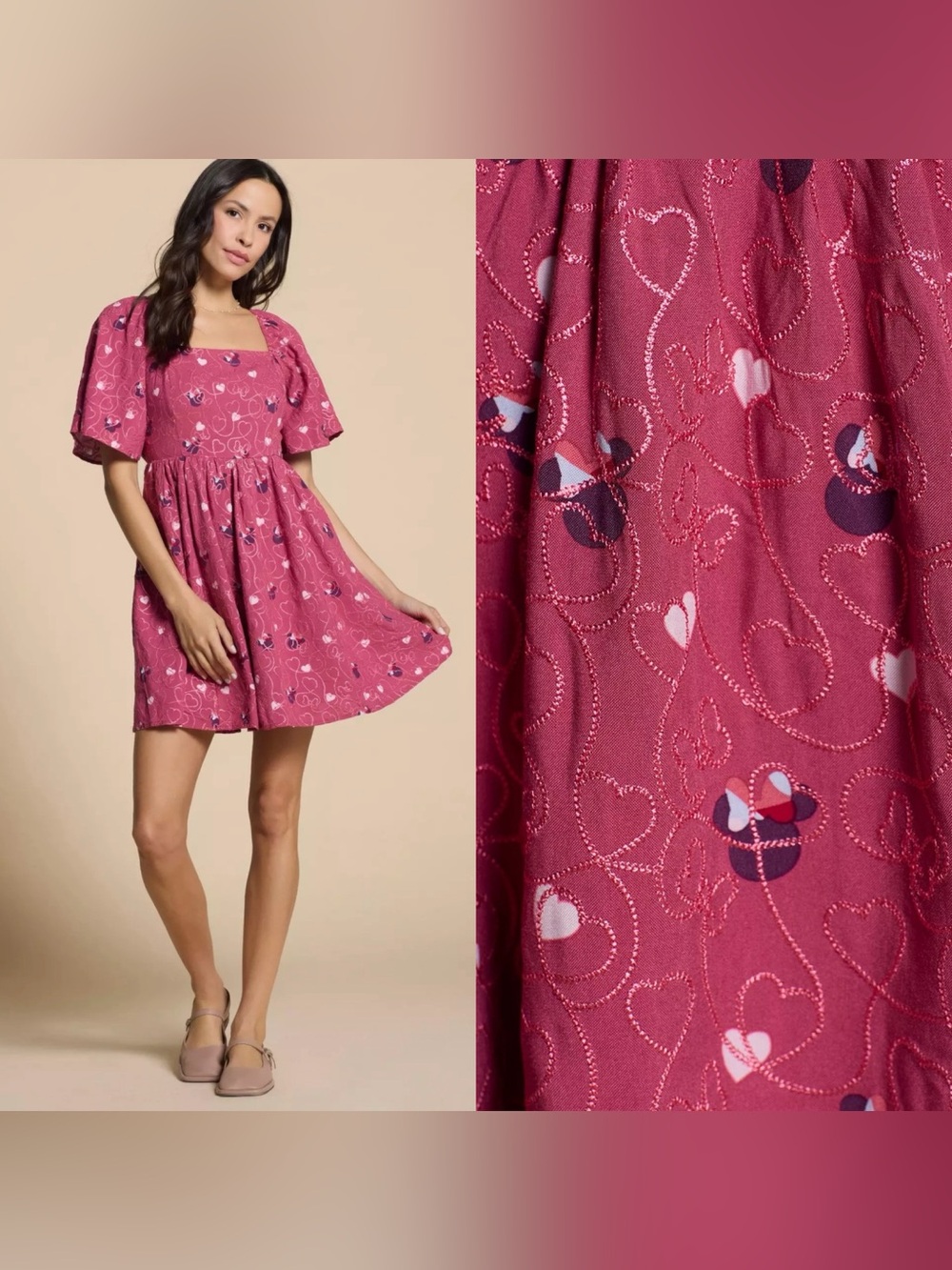⭐️2/$77⭐️NWOT Disney Minnie Mouse Embroidered Hearts Smock Dress